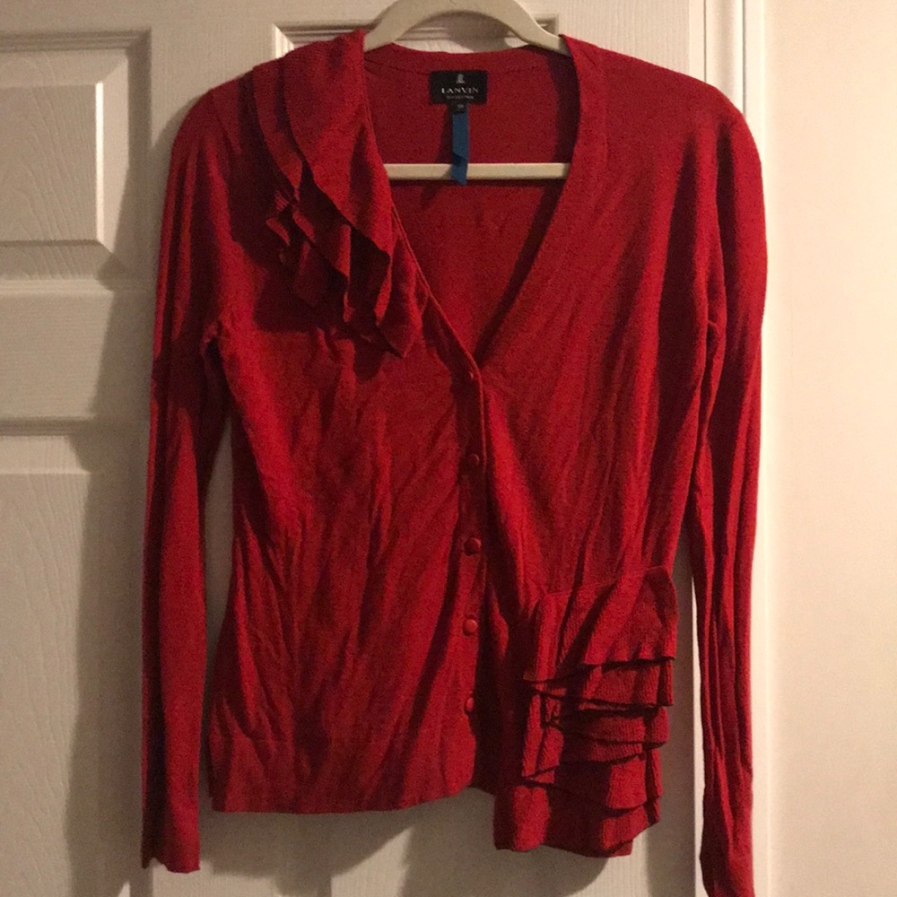 Lanvin Cardigan Sweater with Ruffles